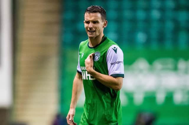Hibs' Paul McGinn contributed two goals against St Johnstone but was frustrated not to win the game. Photo by Ross Parker/SNS Group