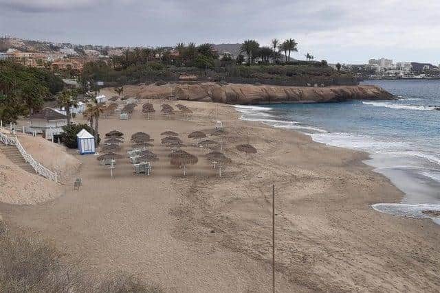 A deserted beach El Duque beach in Tenerife.