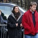 Actors Ed McVey, as Prince William and actress Meg Bellamy, who plays Kate Middleton in between filming scenes for the next season of The Crown in St Andrews, Scotland.