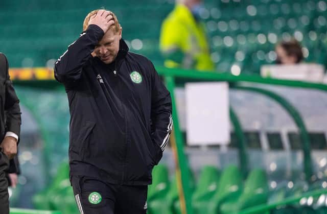 Neil Lennon can't believe what he's watching during Celtic 4-1 home defeat to Sparta Prague - their worst ever home European showing.. (Photo by Craig Williamson / SNS Group)