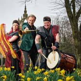 Tommy Smith of the Scottish National Jazz Orchestra with Edina Nagy and Neil Mackie of the Mugenkyo Taiko Drummers PIC: Courtesy of Perth Festival