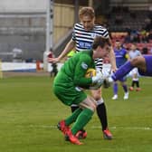 Dunfermline's Kevin O'Hara has a chance during the Championship play-off semi-final first leg against Queens Park at Firhill Stadium. (Photo by Craig Foy / SNS Group)