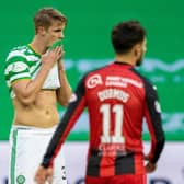Celtic's Kristoffer Ajer is left frustrated  during a Scottish Premiership match between Celtic and St Mirren at Celtic Park, on January 30, 2021, in Glasgow, Scotland. (Photo by Craig Williamson / SNS Group)