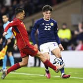 Aaron Hickey in action during Scotland's 2-0 win over Spain. (Photo by Rob Casey / SNS Group)