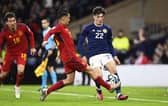 Aaron Hickey in action during Scotland's 2-0 win over Spain. (Photo by Rob Casey / SNS Group)