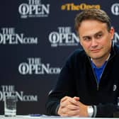 Johnnie Cole-Hamilton, The R&A's Executive Director - Championships, speaks to the media at a press conference prior to the 148th Open at Royal Portrush. Picture: The R&A