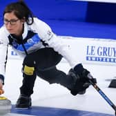 Scotland skip Eve Muirhead makes a shot against Denmark at the Women's World Curling Championship in Calgary. Picture: Jeff McIntosh/The Canadian Press via AP