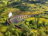 Glenfinnan Railway Viaduct with the Jacobite steam train passing over