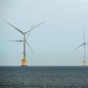A ferry navigates past wind turbines off the coast of Aberdeen (Picture: Andy Buchanan / AFP)