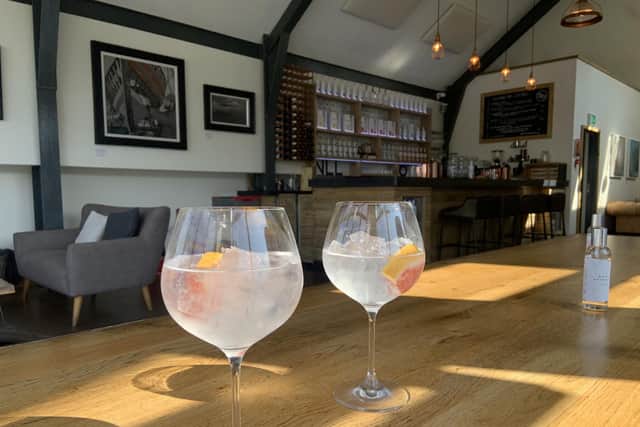 A Salcombe and Tonic at the Salcombe Distillery Bar,  in the town which is one of the most popular in Devon.