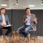 Startup Grind Scotland's Nick Murray interviewing UserTesting CEO Andy MacMillan in Edinburgh last week