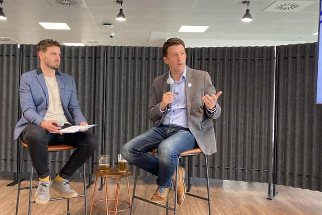 Startup Grind Scotland's Nick Murray interviewing UserTesting CEO Andy MacMillan in Edinburgh last week