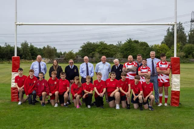 The team, including youth players, officials, President Alan Stewart and Lauren McNair from Allanwater Homes are pictured.