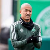 Celtic's Japanese striker Daizen Maeda during a training session at Lennoxtown this week ahead of the potential title clincher at Hearts on Sunday. (Photo by Craig Williamson / SNS Group)