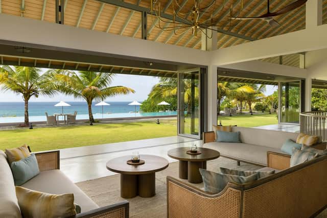 A bar area with views to the ocean