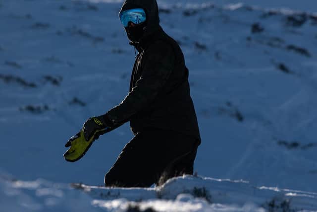 Picture shows former professional snowboarder Scott McMorris making the most of the snow up the Pentland Hills picture: Will Nangle