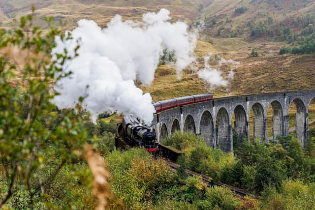 One of the Jacobite's last 2023 season services crosses the Glenfinnan Viaduct in October. (Photo by Charlotte Graham)