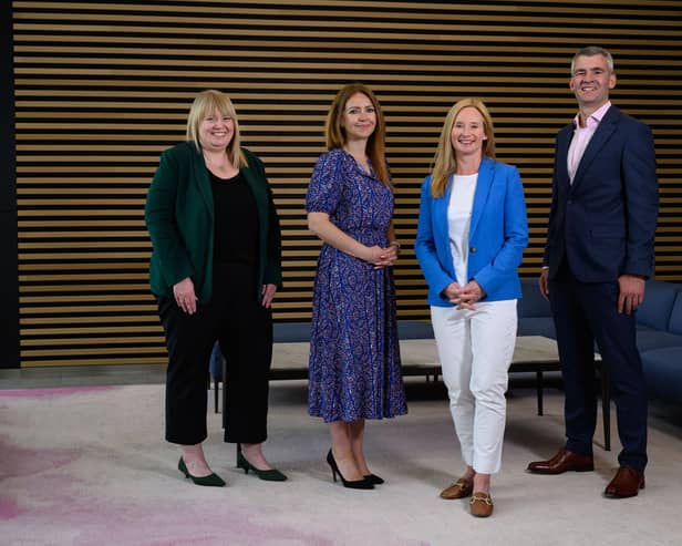 New Deloitte partners Sarah McGavin, Laura MacDougall and Patrick Werner with practice senior parntner for Scotland and NI, Angela Mitchell