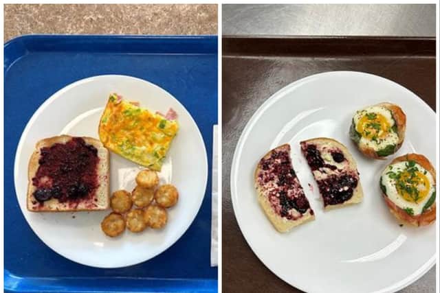 Picture issued by American Society for Nutrition of a more-processed (left) and less-processed (right) breakfast.