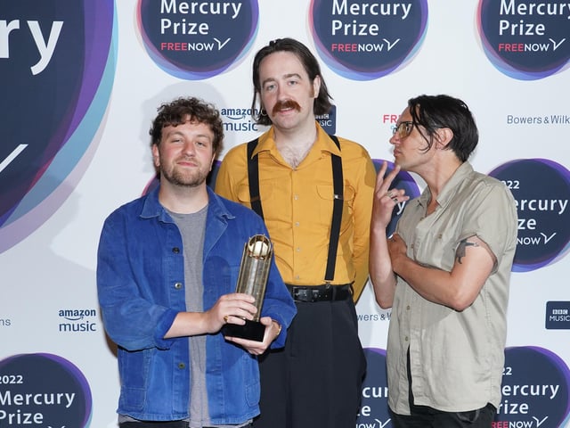 Jay Russell, Sam Shipstone and Ryan Needham of Yard Act attending the announcement of the shortlist for 2022 Mercury Music Priz. They are nominated for The Overload