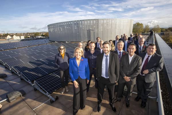Marie Macklin and a delegation headed by Yoav Katsavoy, chairman of the Israel Electricity Authority, at the Halo campus during COP26. Picture: Jeff Holmes.