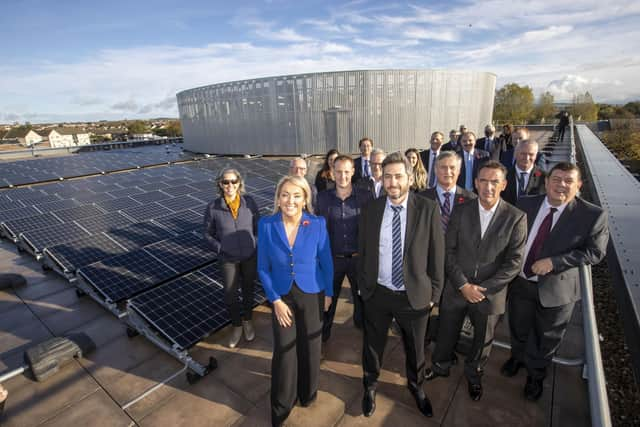 Marie Macklin and a delegation headed by Yoav Katsavoy, chairman of the Israel Electricity Authority, at the Halo campus during COP26. Picture: Jeff Holmes.