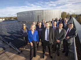 Marie Macklin and a delegation headed by Yoav Katsavoy, chairman of the Israel Electricity Authority, at the Halo campus during COP26. Picture: Jeff Holmes.