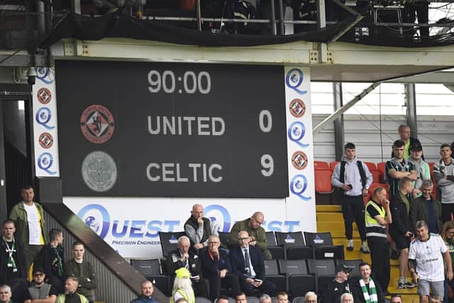 The scoreboard says it all at full-time after Dundee United fell to a record home defeat to Celtic. It was the club's worst home result since a 7-0 defeat by Morton in 1957 (Photo by Rob Casey / SNS Group)