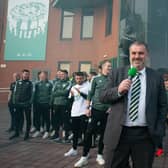 Celtic manager Ange Postecoglou addresses a huge crowd that gathered at the club's stadium to celebrate the title success and his appetite for staying around in Glasgow in the long-term won't be harmed by becoming a quasi-religious footballing guru to the club's masses. (Photo by Ewan Bootman / SNS Group)