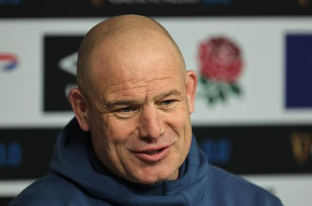 England scrum coach Richard Cockerill faces the media at Twickenham on the eve of the Calcutta Cup. (Photo by David Rogers/Getty Images)