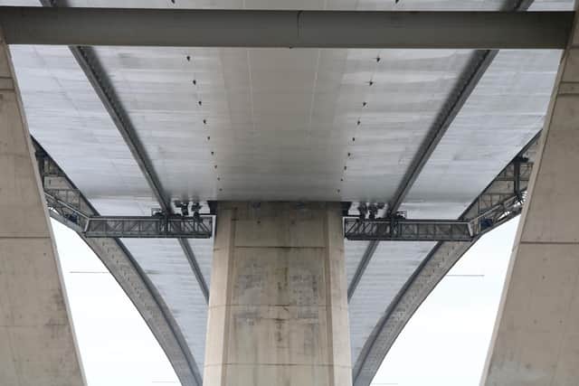Two of the monorail maintenance gantries under the bridge. (Photo by BEAR Scotland)