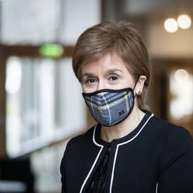 First Minister of Scotland, Nicola Sturgeon, arrives ahead of a Covid briefing at the Scottish Parliament in Holyrood, in 2021