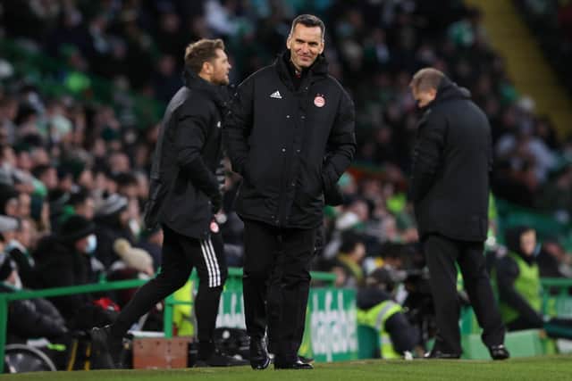 Aberdeen manager Stephen Glass during a cinch premiership match between Celtic and Aberdeen at Celtic Park, on November 28, 2021, in Glasgow, Scotland.  (Photo by Alan Harvey / SNS Group)