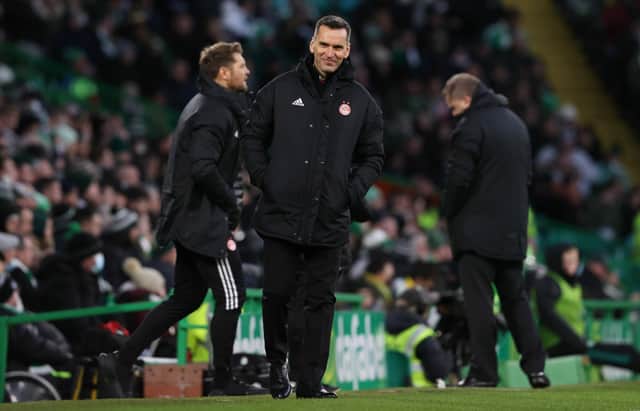 Aberdeen manager Stephen Glass during a cinch premiership match between Celtic and Aberdeen at Celtic Park, on November 28, 2021, in Glasgow, Scotland.  (Photo by Alan Harvey / SNS Group)