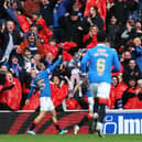 Kemar Roofe celebrates after scoring Rangers' winner against Aberdeen.  (Photo by Craig Williamson / SNS Group)