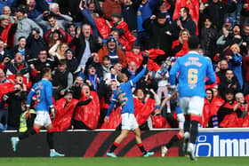 Kemar Roofe celebrates after scoring Rangers' winner against Aberdeen.  (Photo by Craig Williamson / SNS Group)