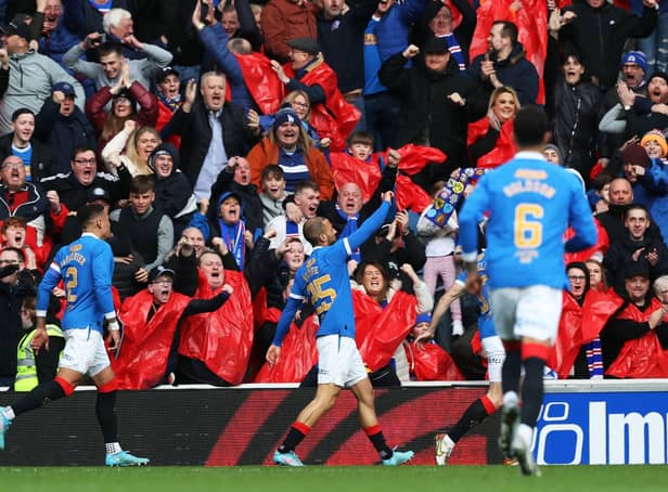 Kemar Roofe celebrates after scoring Rangers' winner against Aberdeen.  (Photo by Craig Williamson / SNS Group)