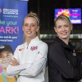 Jemma Reekie, left, and Eilidh Doyle help promote next year's Glasgow 24 World Indoors.