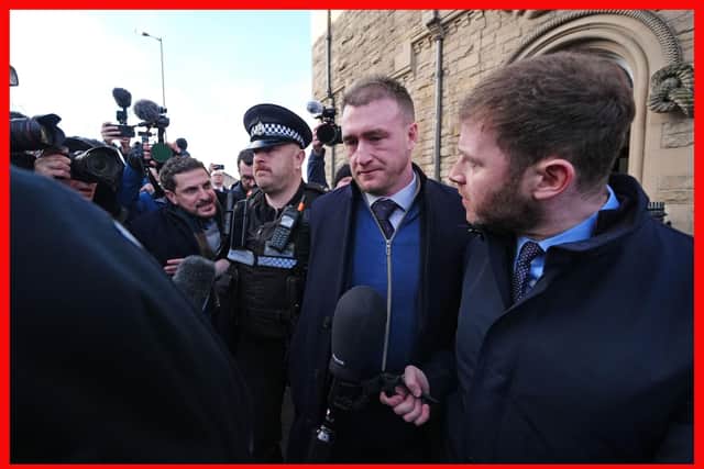 Former Scotland rugby captain Stuart Hogg leaves Selkirk Sheriff Court last week. He was sentenced to a community payback order with one year of supervision and a five-year non-harassment order after he admitted abusing his estranged wife over the course of five years (Picture: Andrew Milligan/PA)