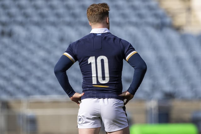 Stuart Hogg warning the No 10 jersey during the Scotland team run at BT Murrayfield ahead of the Italy game. Picture: Craig Williamson/SNS