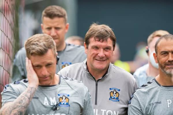 Kilmarnock manager Tommy Wright (centre) was a happy man at East Kilbride on Saturday afternoon. (Photo by Mark Scates / SNS Group)