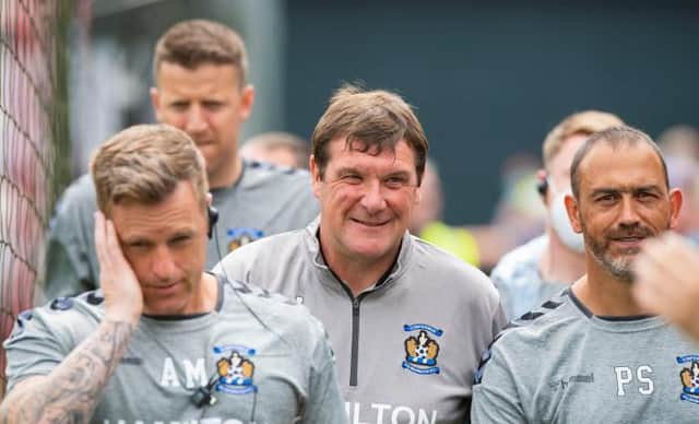 Kilmarnock manager Tommy Wright (centre) was a happy man at East Kilbride on Saturday afternoon. (Photo by Mark Scates / SNS Group)