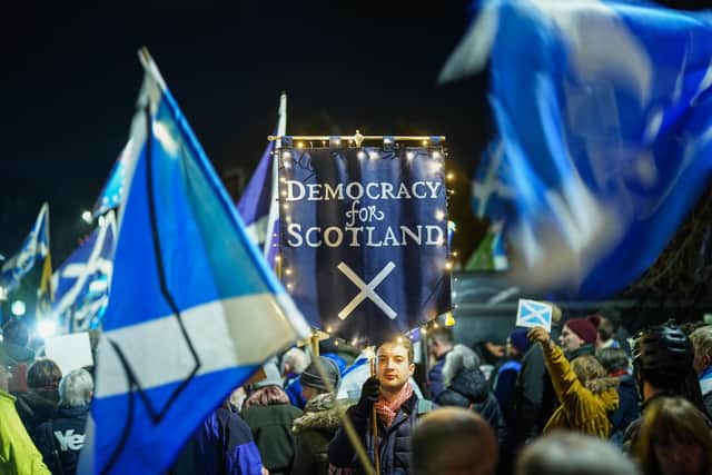 Independence supporters rally outside the Scottish Parliament after the Supreme Court ruled the Scottish Government could not hold a referendum on the issue (Picture: Peter Summers/Getty Images)