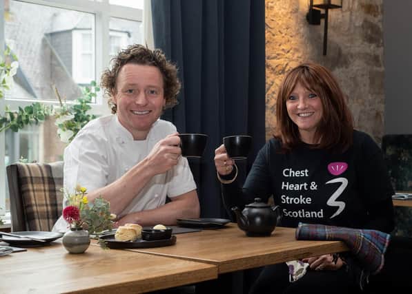 Chef Tom Kitchin, with Katy Aitken from Chest, Heart & Stroke Scotland, helped launch last year's Tartan Tea Party