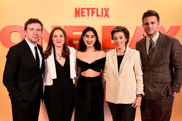 David Nicholls with Netflix's adaption of One Day director Molly Manners and actors Ambika Mod, Nicole Taylor and Leo Woodall in 2024. Pic: Anthony Harvey/Shutterstock