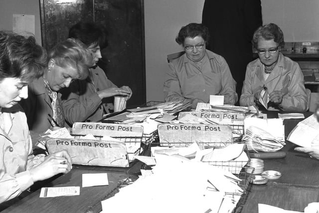 Staff at the Edinburgh International Festival office deal with the Festival mail in Cambridge Street in 1966.