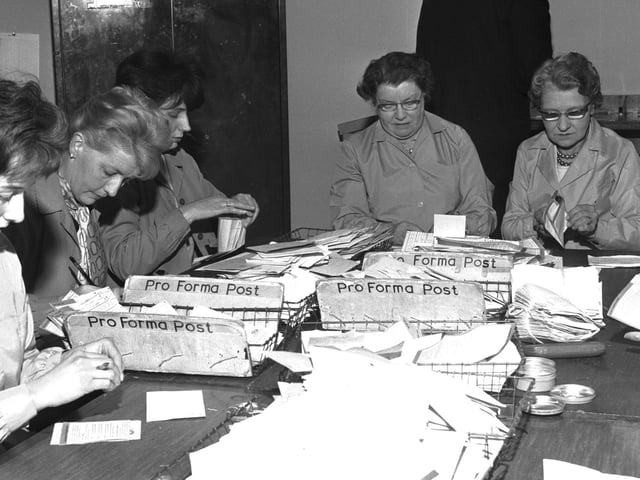 Staff at the Edinburgh International Festival office deal with the Festival mail in Cambridge Street in 1966.