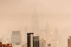 The latest fires in Canada, which have seen 20,000 people told t evacuate their homes in the city of Yellowknife, come two months after an outbreak of fires in the country engulfed North American cities including New York (pictured).