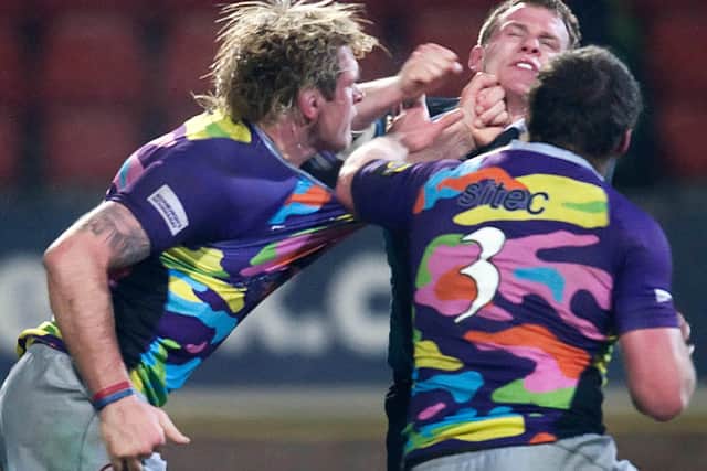Scott MacLeod and Chris Fusaro received one-week suspensions for the bust-up in the Glasgow v Edinburgh clash of ten years ago.