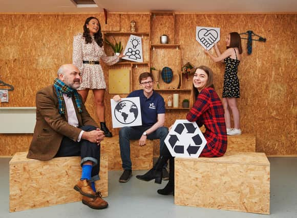 Yes boss Geoff Leask (left) with students from Stirling High School company Timescape. Picture: Malcolm Cochrane.